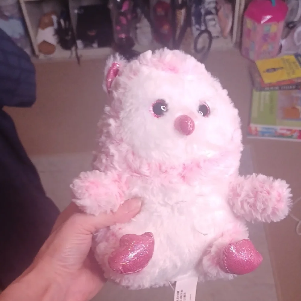 Pink and White Owl Plush Toy